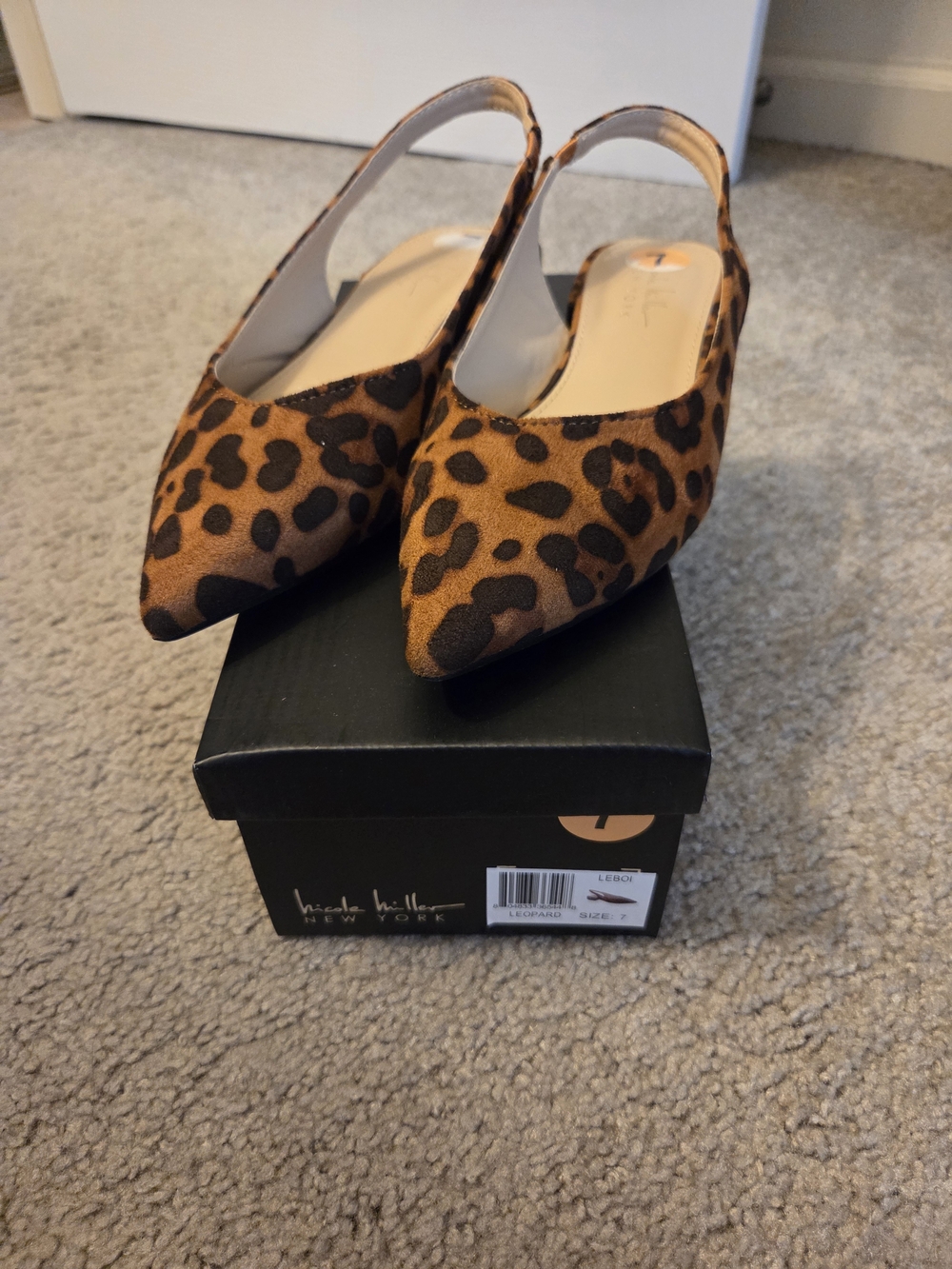 Nicole Miller Leopard Print Slingback Flats - Brown